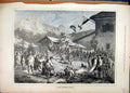 Original Old Antique Print Swis Mountain Festival 1877 Party Street Scene 19th