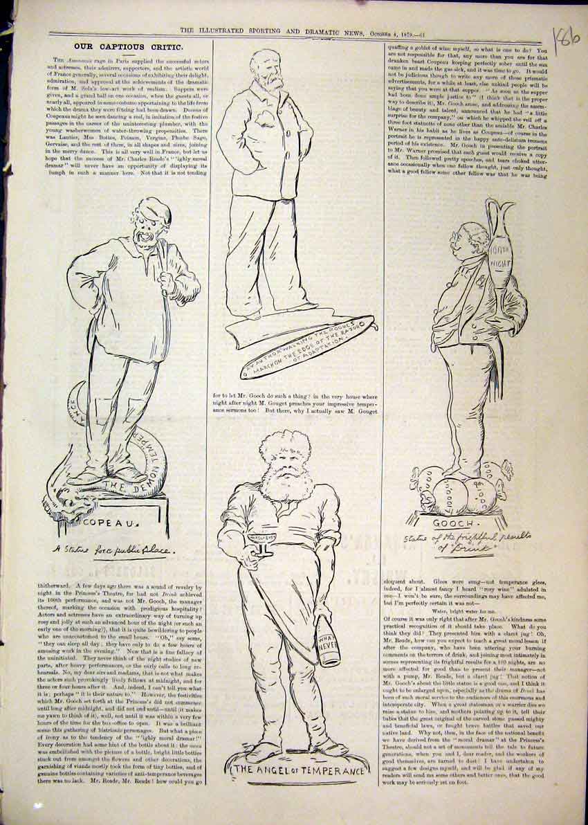 Original Old Antique Print 1879 Sketches Angel Temperance Gooch Copeau Statue