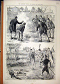 Old Antique Print 188O Otter Hunting Ireland Smoking Dogs River Swimming 19th