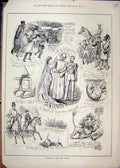 Original Old Antique Print Comedy Sketches 1879 Wedding Spring Storm Lion Horse