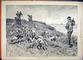 Original Old Antique Print 1883 Dogs Hounds Horses Exercising Sea Coast 19th