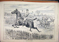Original Old Antique Print 1890 Horse Jumping Fence Racing Steeplechase 19th