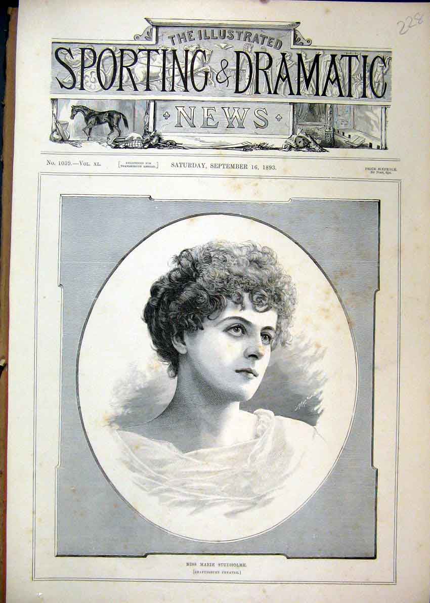 Old Antique Print 1893 Portrait Miss Marie Studholme Theatre Shaftesbury 19th