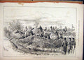Original Old Antique Print 1880 Grand Military Rugby Horses Jumping Ditch 19th