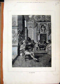 Original Old Antique Print Book-Worm 1876 Man Reading Book Beautiful House 19th