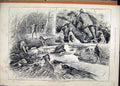 Original Old Antique Print Otter Hunting 1884 Cover River Yorks Dogs Victorian