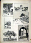 Original Old Antique Print 1892 Hyeres Queen Castle Hill La Plage Gardens Tree