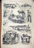 Old Antique Print Scenes Doncaster 1875 Railway Bridge Grand Stand Horse 19th