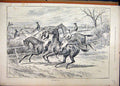 Original Old Antique Print Horses Jumping Fences 1889 Refusing Riders Country