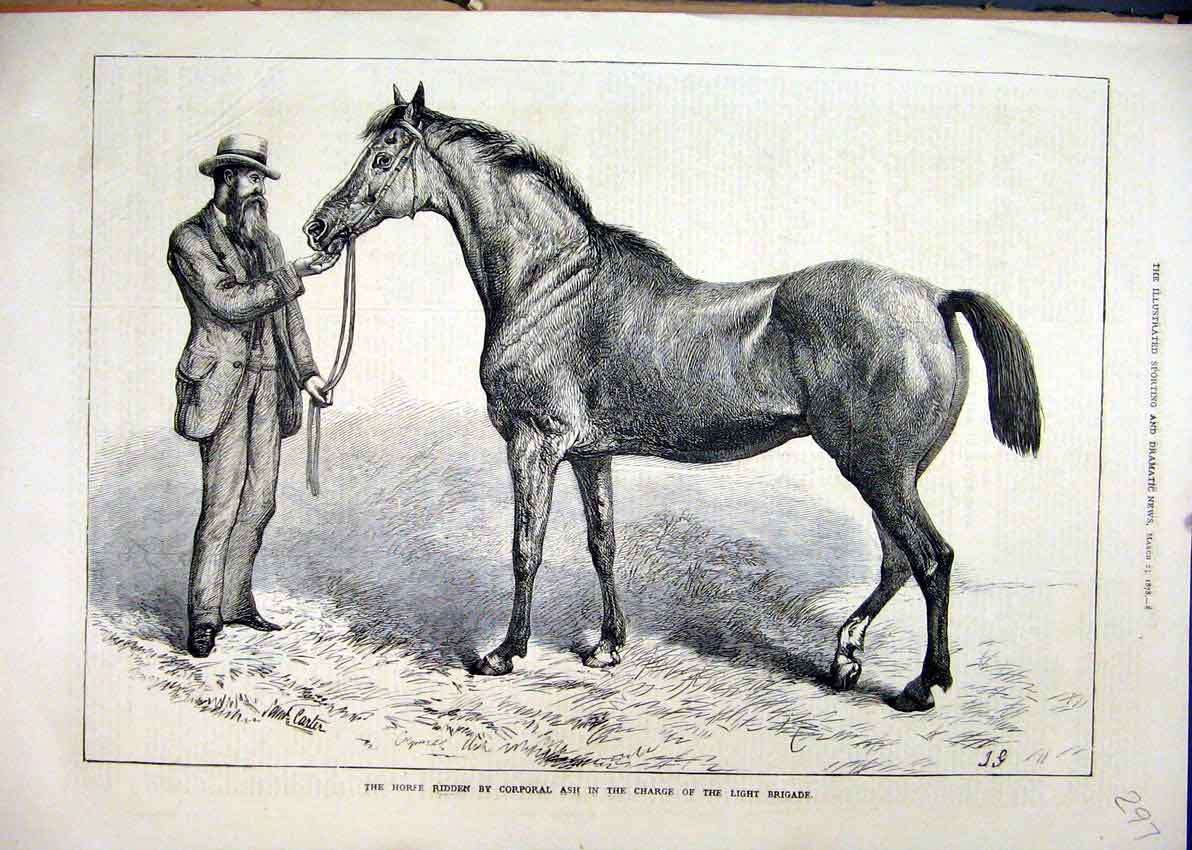 Original Old Antique Print 1878 Horse Corporal Ash Charge Light Brigade 19th