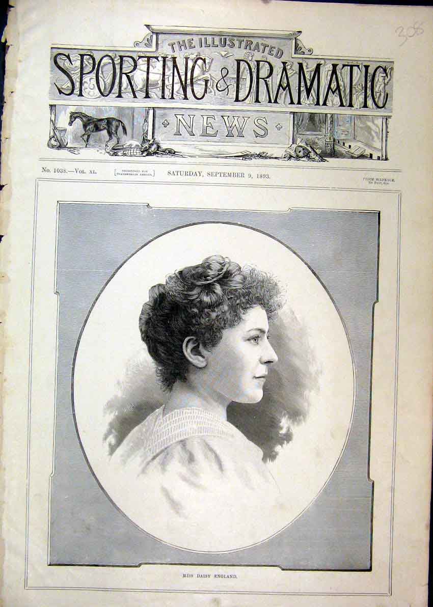 Original Old Antique Print Portrait Miss Daisy England 1893 Woman 19th