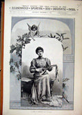 Original Old Antique Print 1893 Christmas Carol Holly Leaves Woman Music 19th