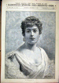 Old Antique Print 1889 Holly Leaves Portrait Beautiful Woman Julius Price 19th