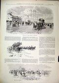 Original Old Antique Print 1895 Arriving Race Course Brighton Horses Grand Stand