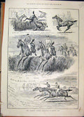 Original Old Antique Print Mammoth Hunters Steeplechase 1888 Sandown Park 19th