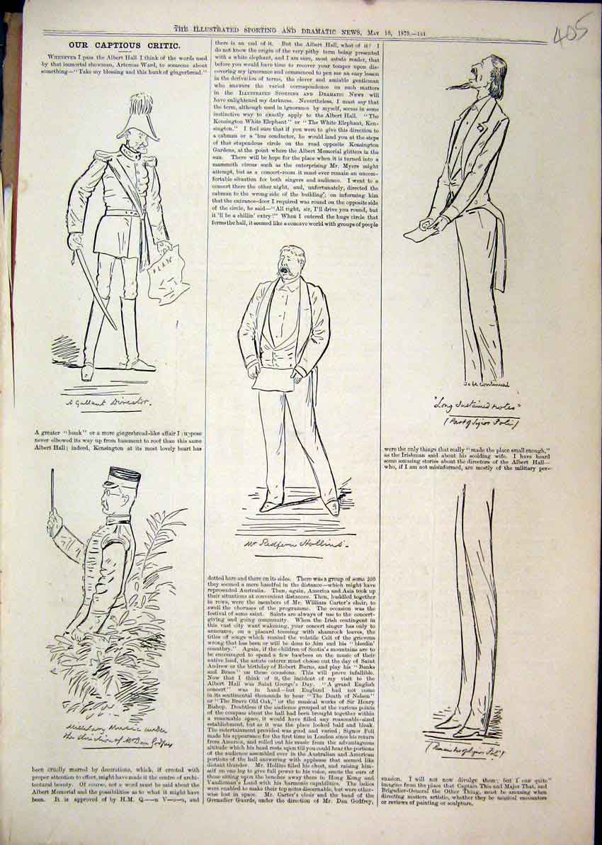 Original Old Antique Print 1879 Comedy Sketches Director Theatre Military Music