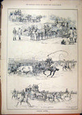Old Antique Print 1887 Australian Sketches Yarding Cattle Horse Carriage 19th