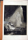 Original Old Antique Print 1878 Wieland Oberon Huron Dream Sleeping Art 19th