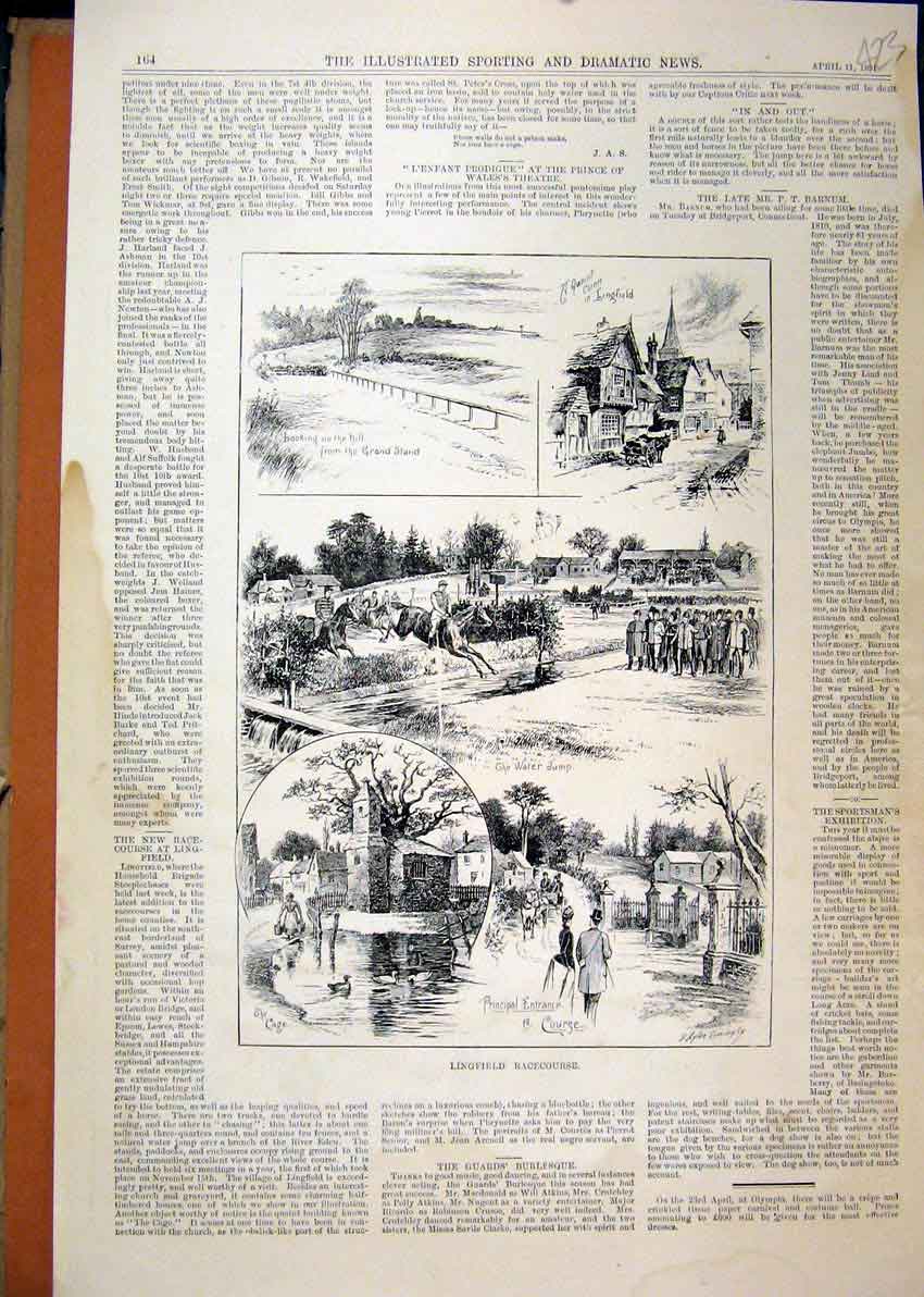 Original Old Antique Print Linfield Racecourse 1891 Horses Water Jump Ducks 19th
