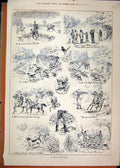 Original Old Antique Print 1880 Cub-Hunting Horse Hounds Fox Running Victorian