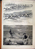 Original Old Antique Print 1882 Salmon Poaching City Suburban Handicap Horse