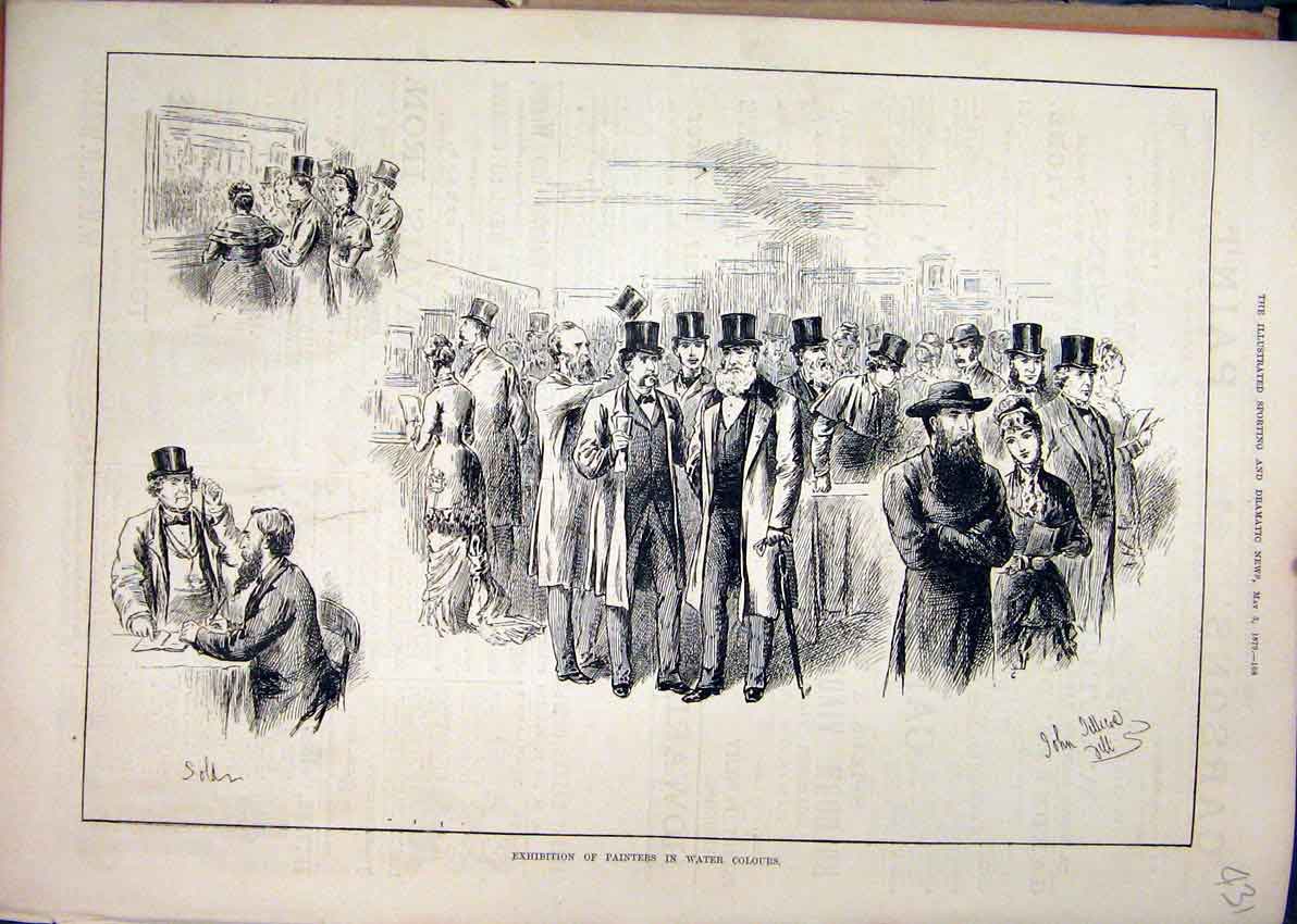 Original Old Antique Print 1879 Exhibition Painters Water Colours 19th