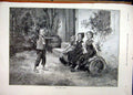 Old Antique Print 1895 Choir Master Young Boy Girls Singing Garden Scene 19th