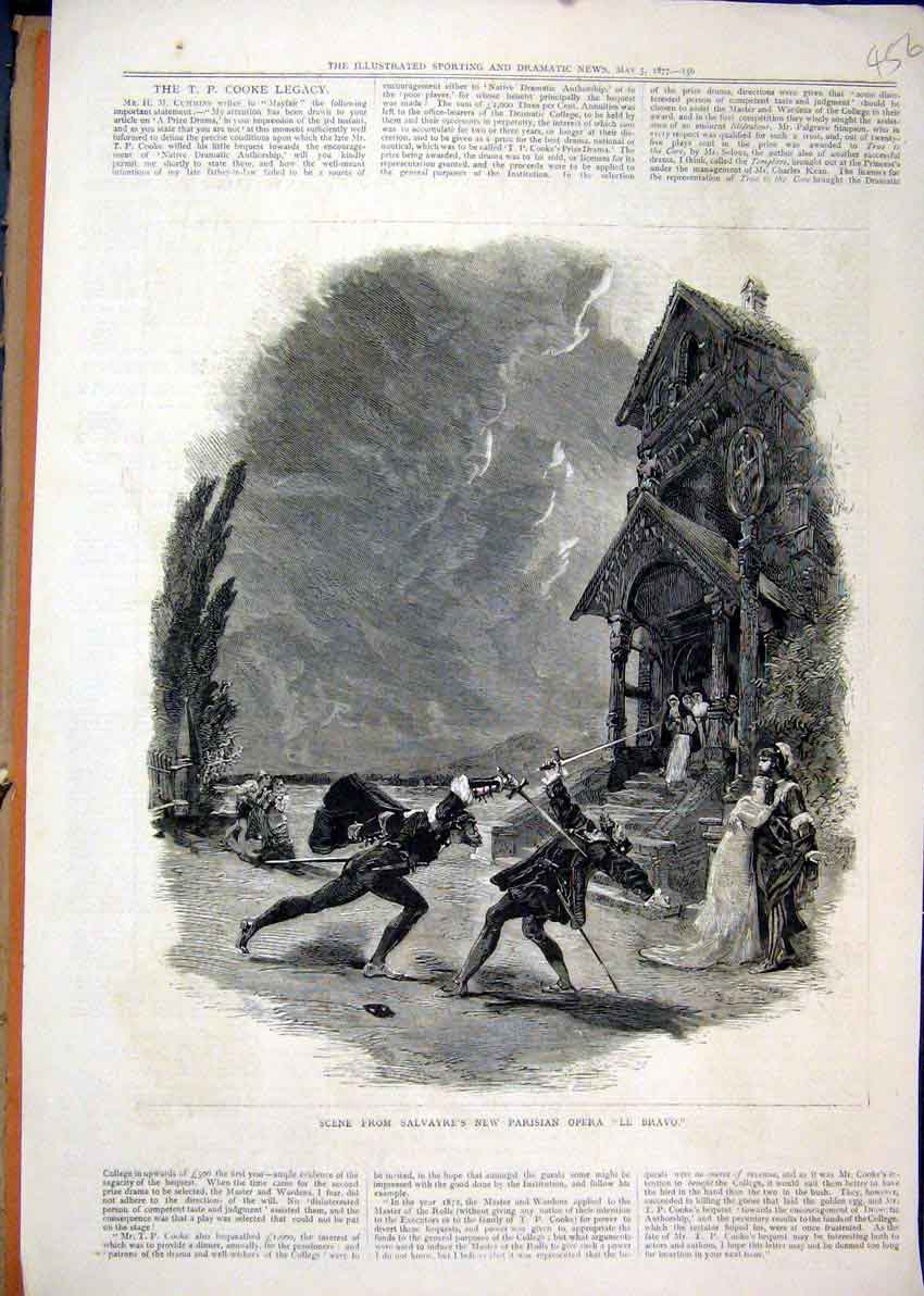 Old Antique Print Scene Salvayre New Parisian Opera 1877 Le Bravo Theatre 19th