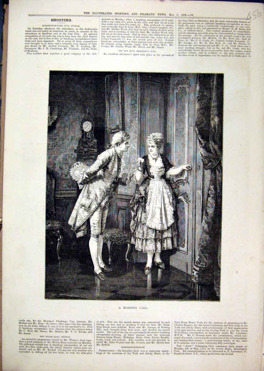 Original Old Antique Print 1879 Woman Man Romance Note Morning Fine Art 19th