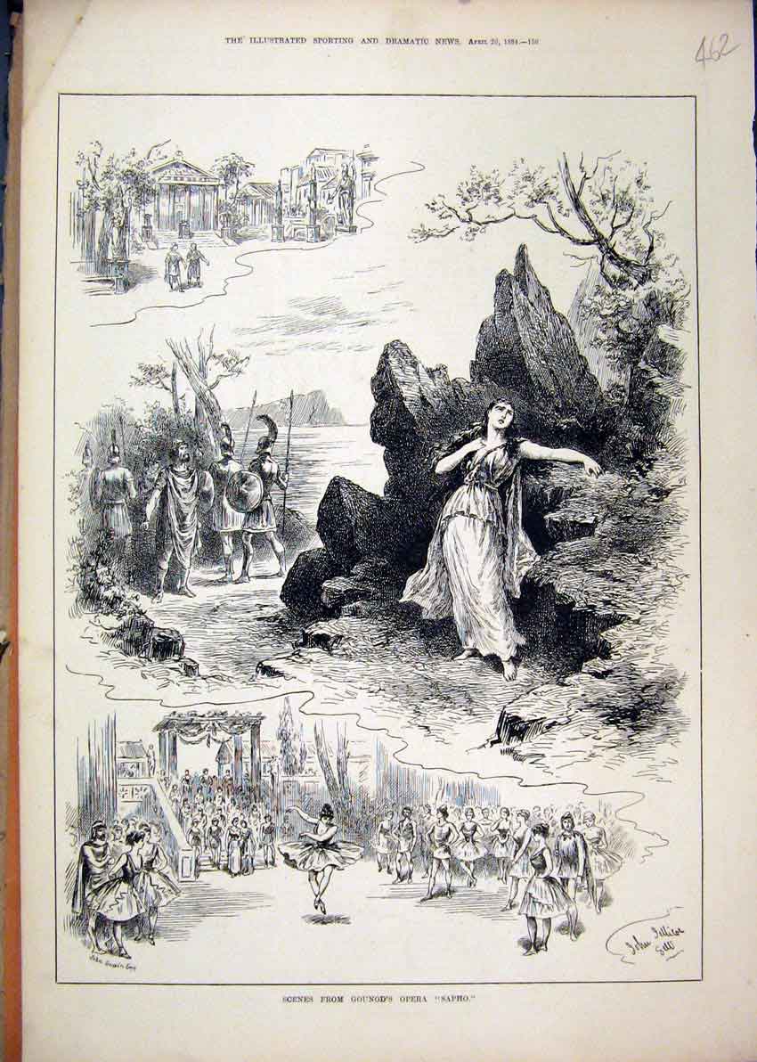 Original Old Antique Print 1884 Scene Gounod Opera Sapho Theatre Dancing 19th