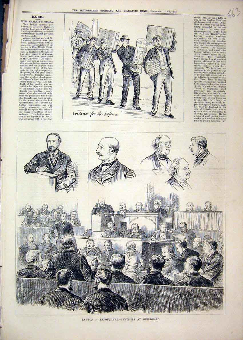 Original Old Antique Print Lawson Labouchere Guildhall Court-Room 1879 Evidence