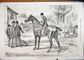 Original Old Antique Print 1878 Horse Rider Men Selling Country Scene Victorian