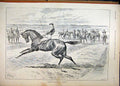 Original Old Antique Print 1891 Horse Jockey Running Start Race Country Scene