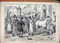 Original Old Antique Print Horse Sale 1882 Street Scene Village 19th
