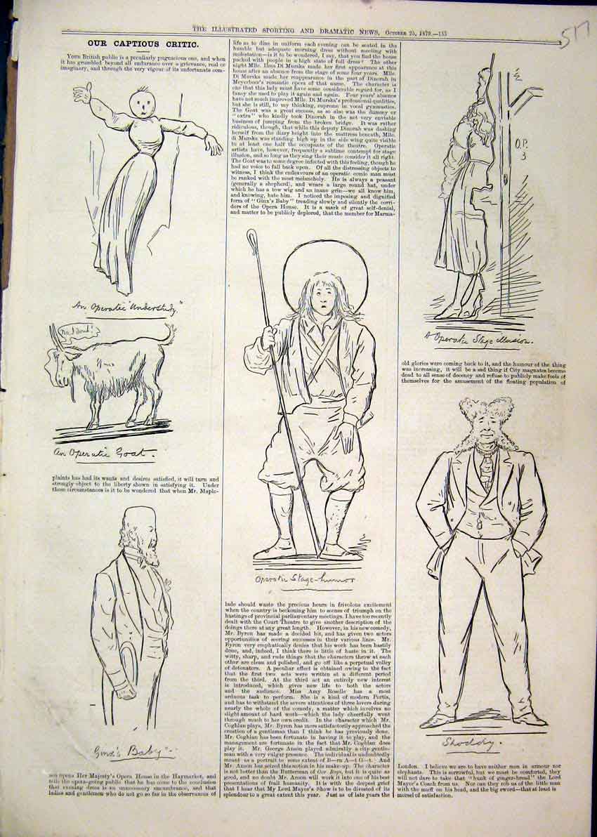 Original Old Antique Print 1879 Sketches Stage Humour Goat Illusion Funny Man