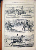 Original Old Antique Print Hunting Sketches 1874 Man Donkey Horse Country Scene