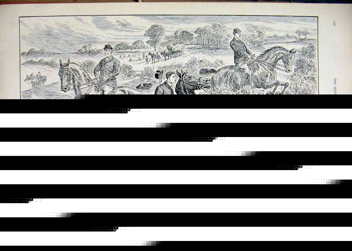 Old Antique Print 1895 Fox Cob Hunting Season Horse Jumping Fence Country 19th
