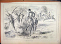 Original Old Antique Print 1883 Country Scene Horse Rider Man Jumping Running