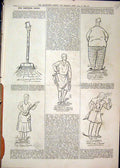 Old Antique Print 1879 Woman Music Broom Fat Man Comedy Theatre Sketches 19th