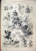 Original Old Antique Print 1879 Humours Spring Time Wind Cricket Tower Bird Fox