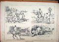 Original Old Antique Print 1888 Hunting Season Hounds Dog Horses Falling Cattle