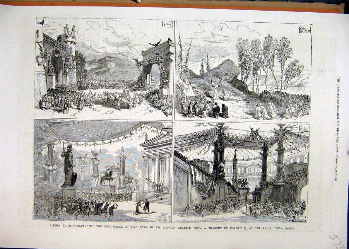 Old Antique Print Scene Polyeucte 1878 New Opera Gounod Paris Opera House 19th