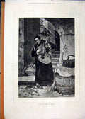 Original Old Antique Print 1877 Mans Carrying Bottles Broken Steps Fine Art 19th