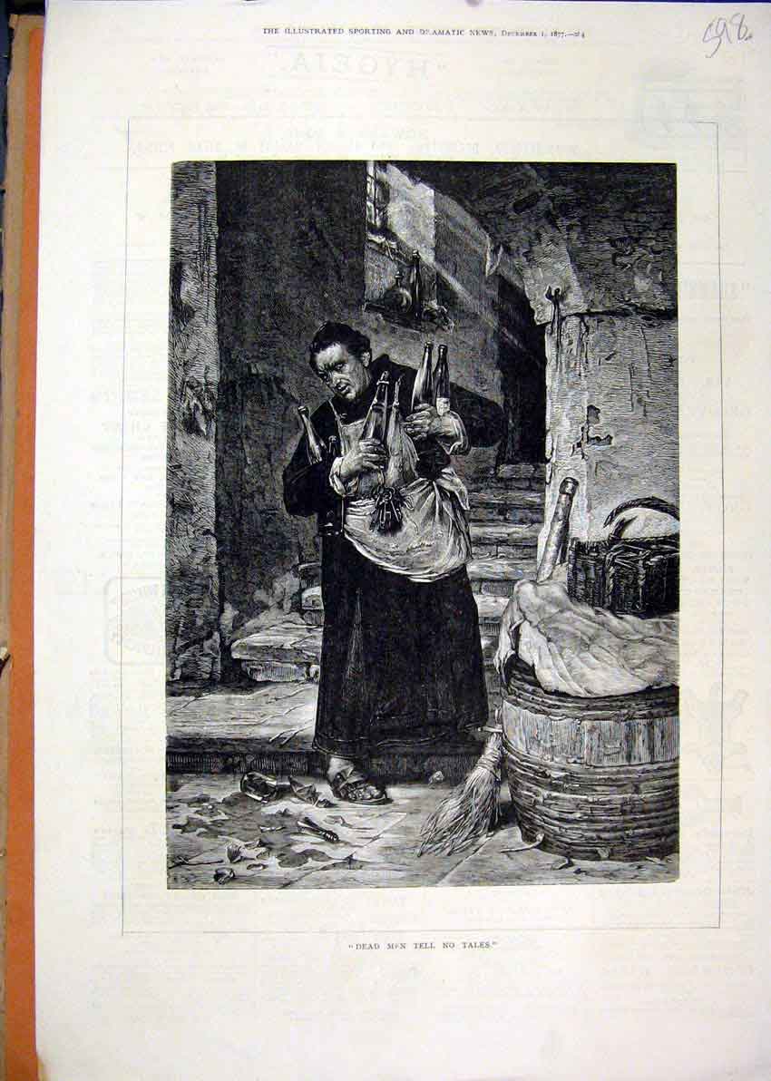 Original Old Antique Print 1877 Mans Carrying Bottles Broken Steps Fine Art 19th