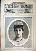 Original Old Antique Print 1892 Portrait Woman Crown Sport Drama Milford 19th