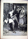 Original Old Antique Print Love Sonnet 1885 Women Man Reading Romance Fine Art