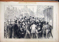 Original Old Antique Print Men Excitement Strand 1876 Window News Office 19th