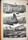 Old Antique Print 1880 Fishing Boats International Exhibition Berlin Sea 19th