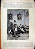 Original Old Antique Print 1887 Man Woman Tea-Time Romance Cat Dog Victorian