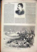 Original Old Antique Print 1879 Portrait Herbert Fox Hunting Horses Dog Jumping